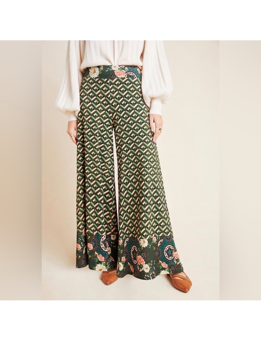 FARM Rio Sz M Amie Floral Wide Leg Boho Pants.